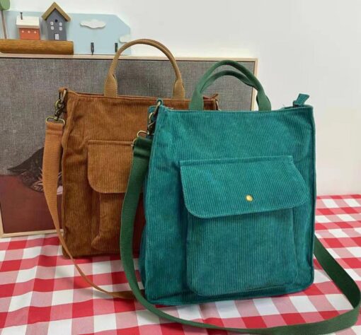 Corduroy Shoulder Bag The Perfect Tote for Shopping and Everyday Use - Image 2