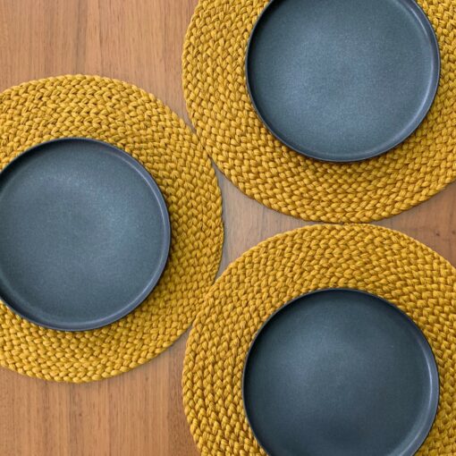 Mustard-Hued Round Placemats Handcrafted Heat-Resistant Straw Wicker Mats for Dining Elegance - Image 4