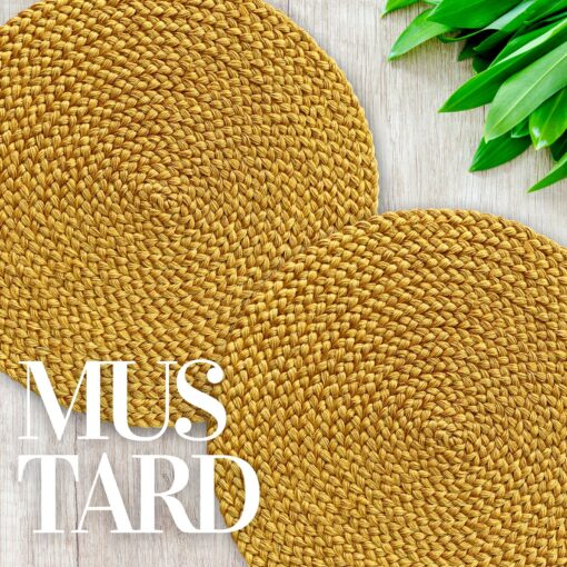 Mustard-Hued Round Placemats Handcrafted Heat-Resistant Straw Wicker Mats for Dining Elegance - Image 3