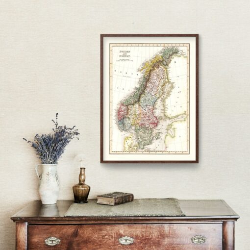 Vintage 1832 Sweden and Norway Map Art - Framed or Canvas - Image 3