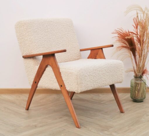 Mid-Century Modern Oasis Vintage Boucle Armchair and Ottoman Set for Timeless Comfort - Image 3