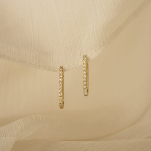 Pave Link Diamond Earrings Minimalist Gold Jewelry, Perfect Gift for Sister (ER174) - Image 6