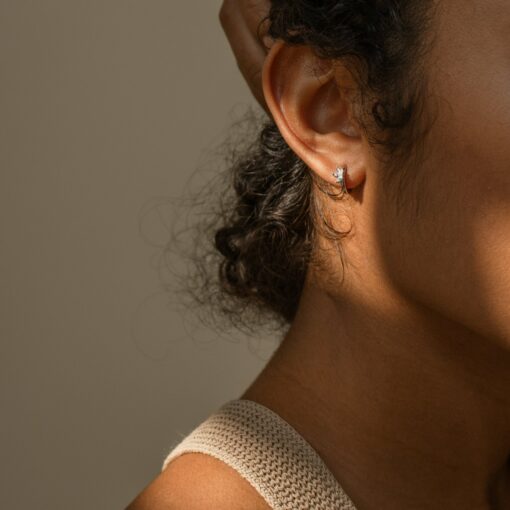 Floral Diamond Marquise Huggie Hoops Minimalist Dainty Hoops for Bridesmaids - Image 6
