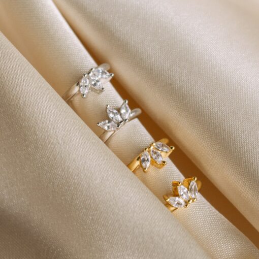 Floral Diamond Marquise Huggie Hoops Minimalist Dainty Hoops for Bridesmaids - Image 3