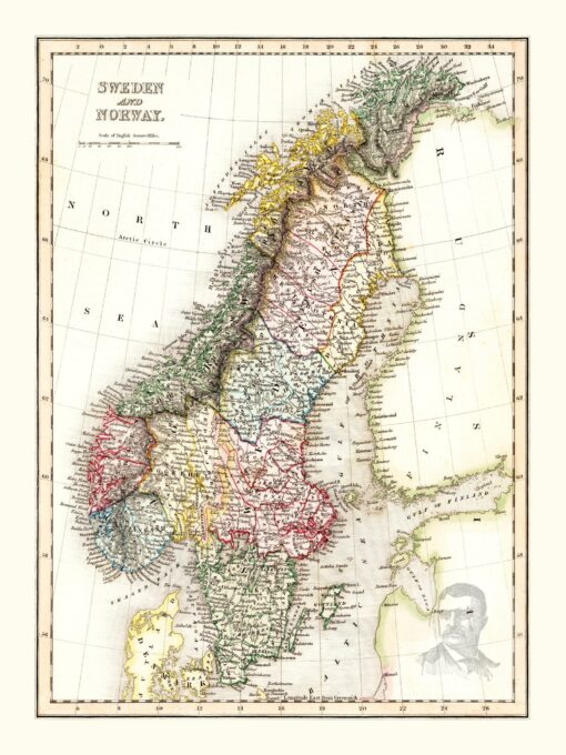 Vintage 1832 Sweden and Norway Map Art - Framed or Canvas - Image 2
