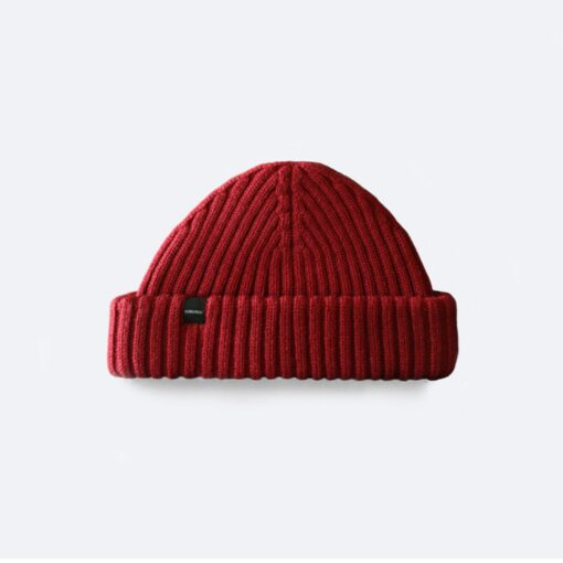 Cozy and Warm Wine Red Merino Wool Ribbed Fisherman Beanie - Image 2