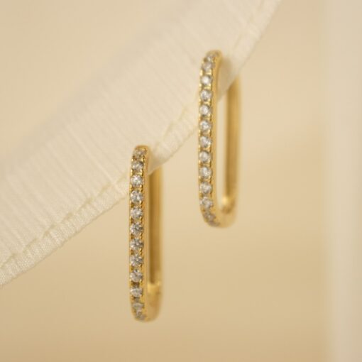 Pave Link Diamond Earrings Minimalist Gold Jewelry, Perfect Gift for Sister (ER174) - Image 4