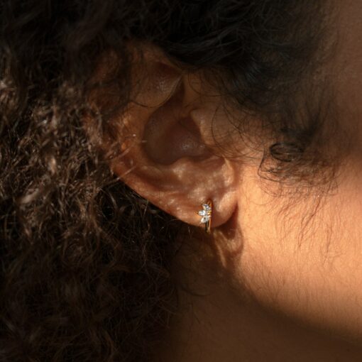 Floral Diamond Marquise Huggie Hoops Minimalist Dainty Hoops for Bridesmaids - Image 4