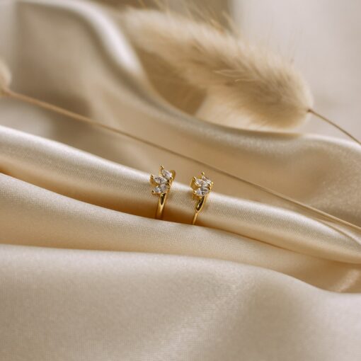 Floral Diamond Marquise Huggie Hoops Minimalist Dainty Hoops for Bridesmaids - Image 5