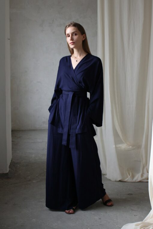 Flowy and Free High-Waisted, Elastic Waist Wide-Leg Trousers for Effortless Style - Image 5