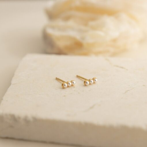 Beaded Pearl Bar Earrings Minimalist Dainty Studs for Second Hole, Perfect Gift (ER176) - Image 2