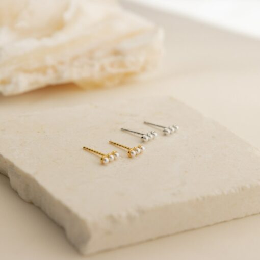 Beaded Pearl Bar Earrings Minimalist Dainty Studs for Second Hole, Perfect Gift (ER176) - Image 3