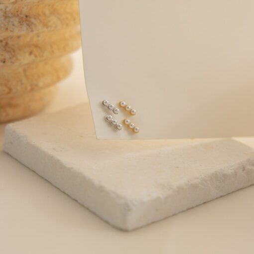 Beaded Pearl Bar Earrings Minimalist Dainty Studs for Second Hole, Perfect Gift (ER176) - Image 6