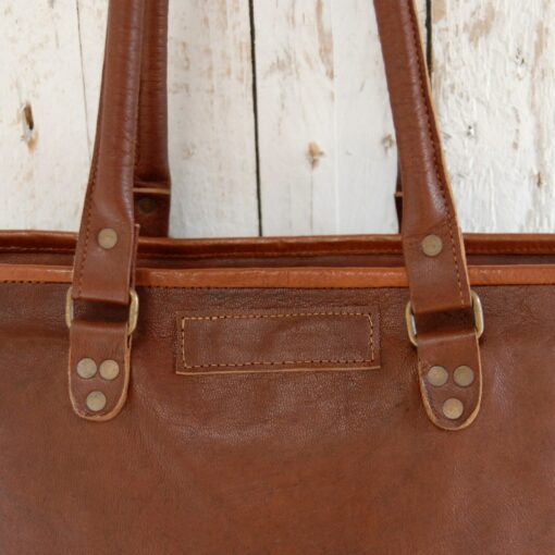 Reworked Personalized Large Brown Leather Shopper Bag Handmade Shoulder Bag for Work, School, or Everyday Use - Image 4