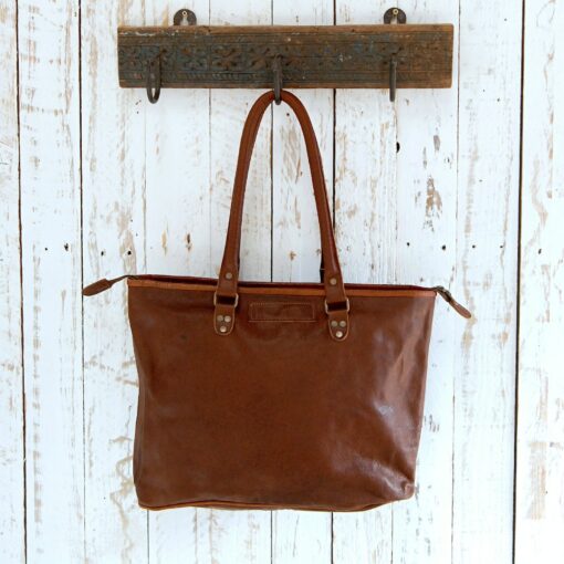 Reworked Personalized Large Brown Leather Shopper Bag Handmade Shoulder Bag for Work, School, or Everyday Use - Image 3