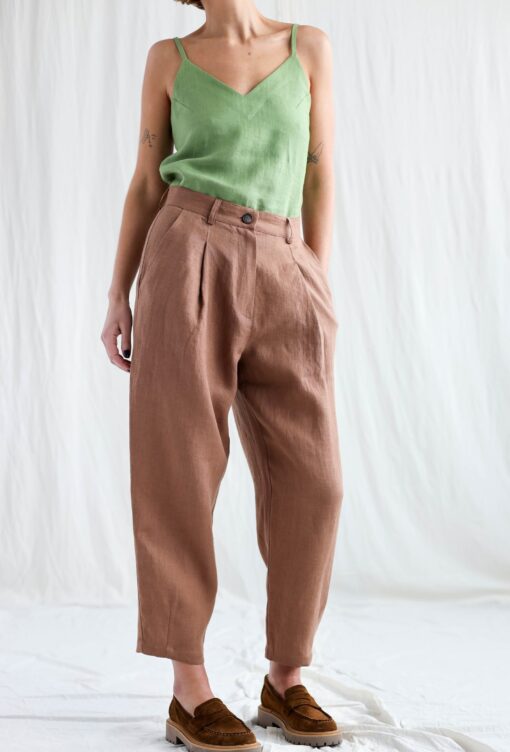 Boxy Linen Tapered Leg Trousers Effortless Style, Ready to Ship - Image 2