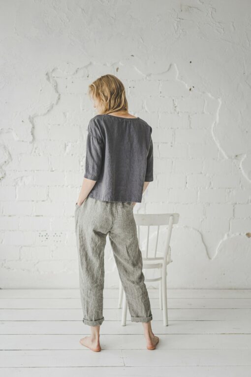 Breezy Linen Kimono Blouse Elevate Your Wardrobe with Casual Elegance - Image 4