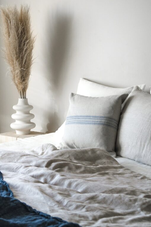 Rustic Linen Pillowcase Duo Blue Striped Elegance for Your Home - Image 2