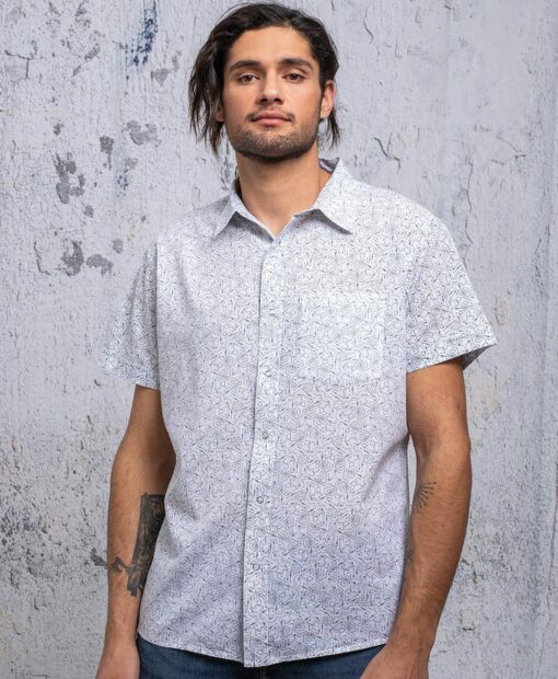 Psychedelic Men's Button-Down Geometric Print, Short Sleeve, Perfect Father's Day Gift - Image 4