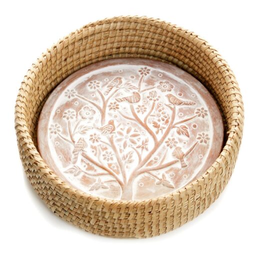 Birds of a Feather Bread Basket with Terracotta Warmer Nature's Embrace for Warm, Fresh Bread - Image 2