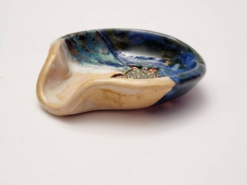 Blue Sea Turtle Spoon Rest and Teabag Holder Handmade Ocean-Themed Pottery for Coastal Decor - Image 3