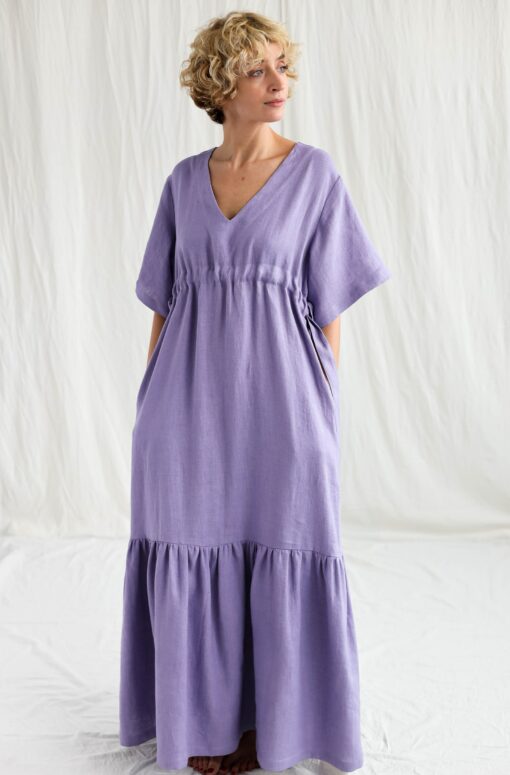 Flowy Linen Maxi Dress with Adjustable Waist Ties Effortless Summer Style by OFFON CLOTHING - Image 6