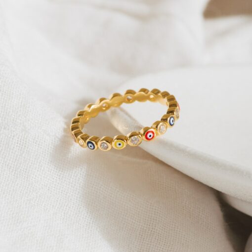Rainbow Enamel Evil Eye Ring Protect Your Style with Boho Charm - Image 4