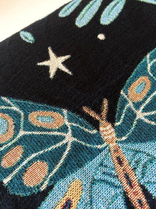 Luna Moths Jacquard Blanket 100% Cotton, Woven in the USA, Queen Size (60" x 80") with Fringed Edge - Image 4