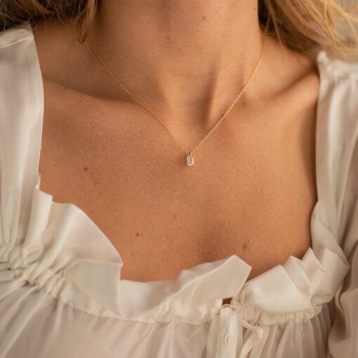 Caitlyn's Minimalist Emerald Cut Diamond Necklace A Timeless Treasure for Bridesmaids and Beyond - Image 4