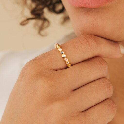 Rainbow Enamel Evil Eye Ring Protect Your Style with Boho Charm - Image 2
