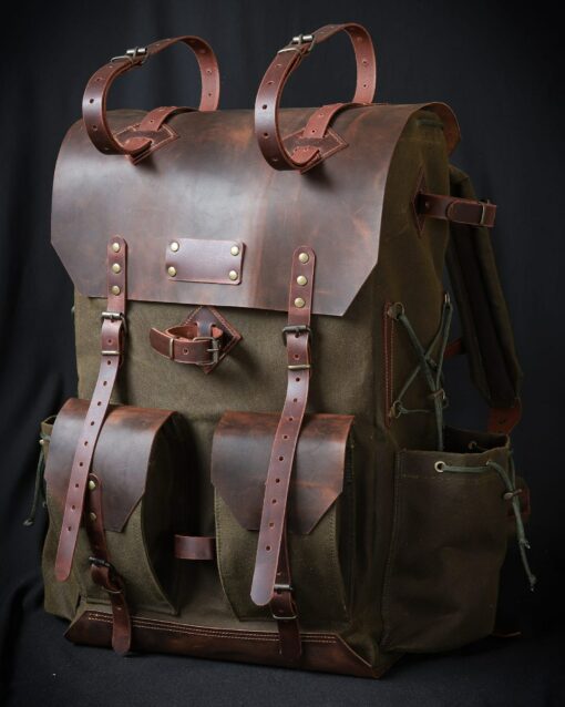Genuine Leather and Waxed Canvas Backpack Your Rugged Companion for Adventure - Image 5