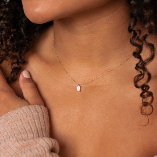 Caitlyn's Minimalist Emerald Cut Diamond Necklace A Timeless Treasure for Bridesmaids and Beyond - Image 3