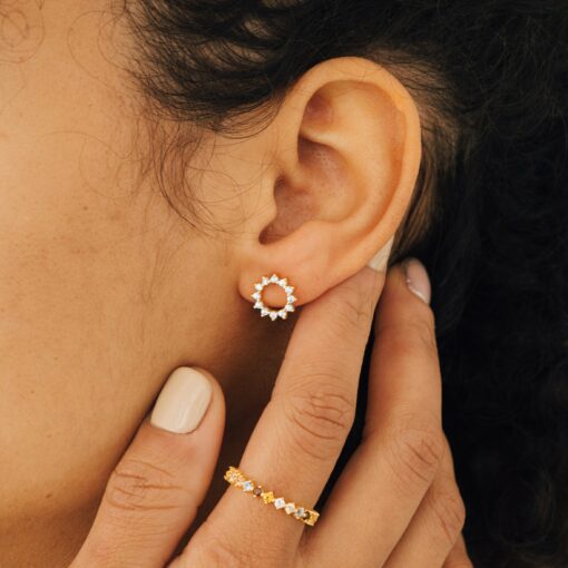 Caitlyn Minimalist Diamond Sun Earrings Geometric Crystal Studs for Bridal Elegance (ER199) - Image 3