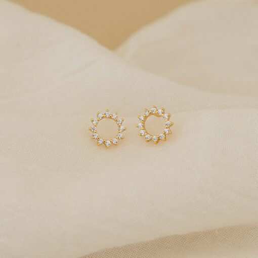 Caitlyn Minimalist Diamond Sun Earrings Geometric Crystal Studs for Bridal Elegance (ER199) - Image 2