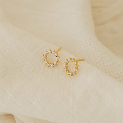 Caitlyn Minimalist Diamond Sun Earrings Geometric Crystal Studs for Bridal Elegance (ER199) - Image 6