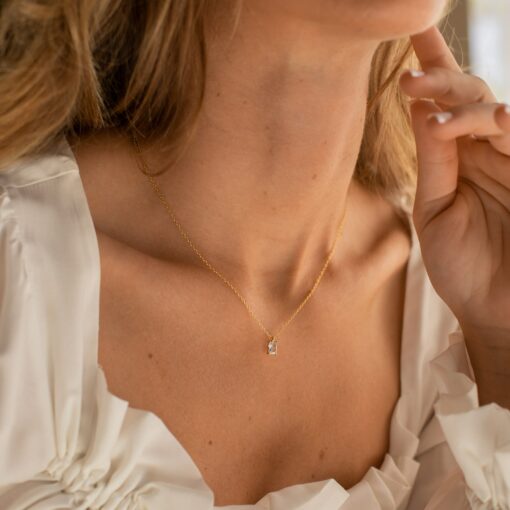 Caitlyn's Minimalist Emerald Cut Diamond Necklace A Timeless Treasure for Bridesmaids and Beyond - Image 5