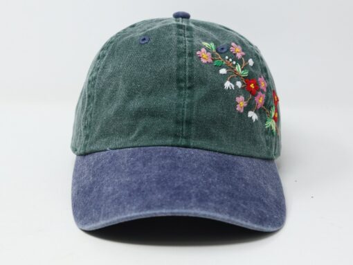 Embroidered Floral Baseball Cap Summer Sun Hat with Handcrafted Pink and Red Flowers - Image 3