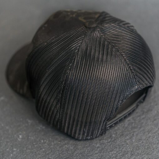 American Flag Trucker Hat Black Multicam with Personalized Leather Patch - Image 3
