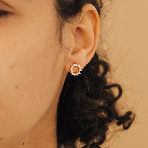 Caitlyn Minimalist Diamond Sun Earrings Geometric Crystal Studs for Bridal Elegance (ER199) - Image 5