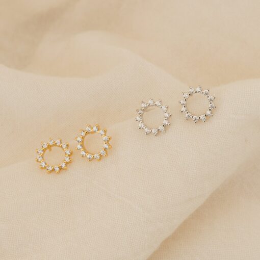 Caitlyn Minimalist Diamond Sun Earrings Geometric Crystal Studs for Bridal Elegance (ER199) - Image 4