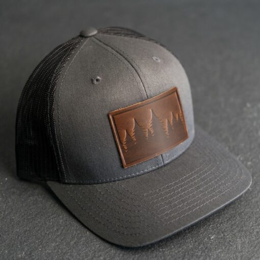 Pine Tree Ridgeline Trucker Hat Leather Patch, Hiking Apparel, Unisex Gift - Image 6