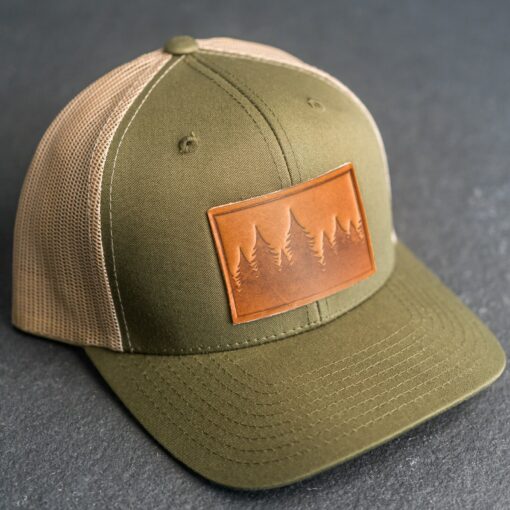 Pine Tree Ridgeline Trucker Hat Leather Patch, Hiking Apparel, Unisex Gift - Image 3
