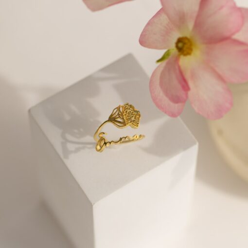 Birth Flower Name Ring Personalized Floral Jewelry for a Timeless Statement - Image 5