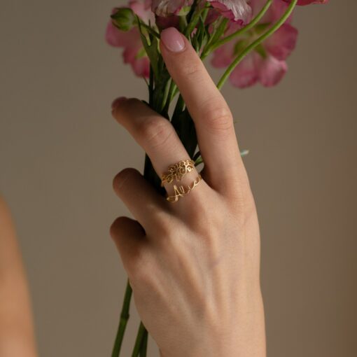 Birth Flower Name Ring Personalized Floral Jewelry for a Timeless Statement - Image 4