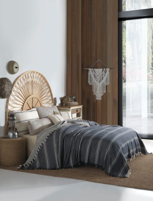Boho Bliss Navy Blue and Cream Woven Cotton Bedspread for King Size, Perfect for Summer Nights and Mother's Day - Image 5