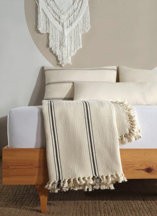 Organic Cotton Bedspread Turkish Cotton Throw Blanket, Queen Size, Plaid Striped, Farmhouse Decor - Image 3