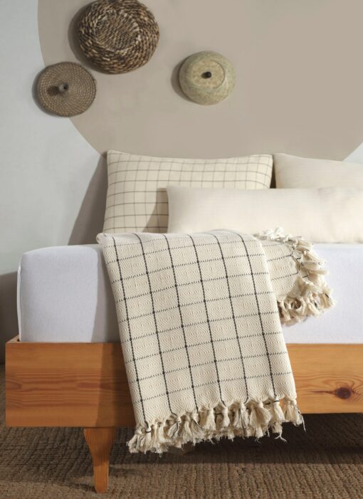 Organic Cotton Bedspread Turkish Cotton Throw Blanket, Queen Size, Plaid Striped, Farmhouse Decor - Image 5