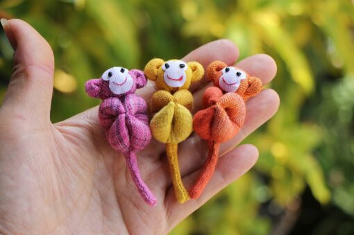 Adorable Trio of Monkeys in a Banana Zip Purse Handmade Organic Plush Toys for Home Decor or Children's Gifts - Image 4