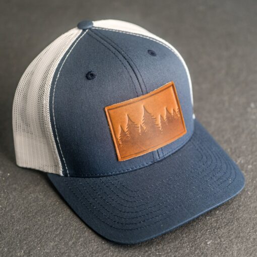 Pine Tree Ridgeline Trucker Hat Leather Patch, Hiking Apparel, Unisex Gift - Image 4
