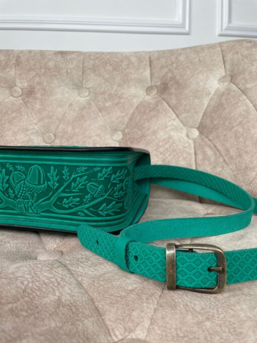 Genuine Leather Messenger Bag Handmade Green Boho Satchel for Women - Image 5